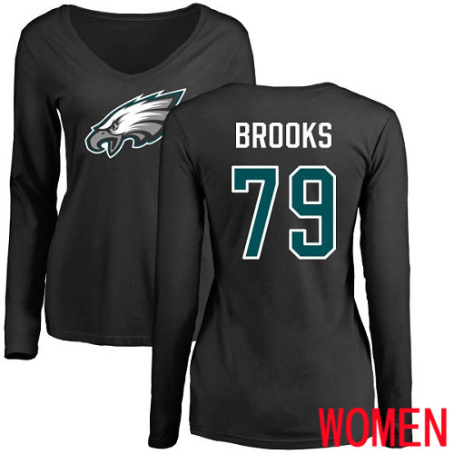 Women NFL Philadelphia Eagles 79 Brandon Brooks Black Name and Number Logo Slim Fit Long Sleeve